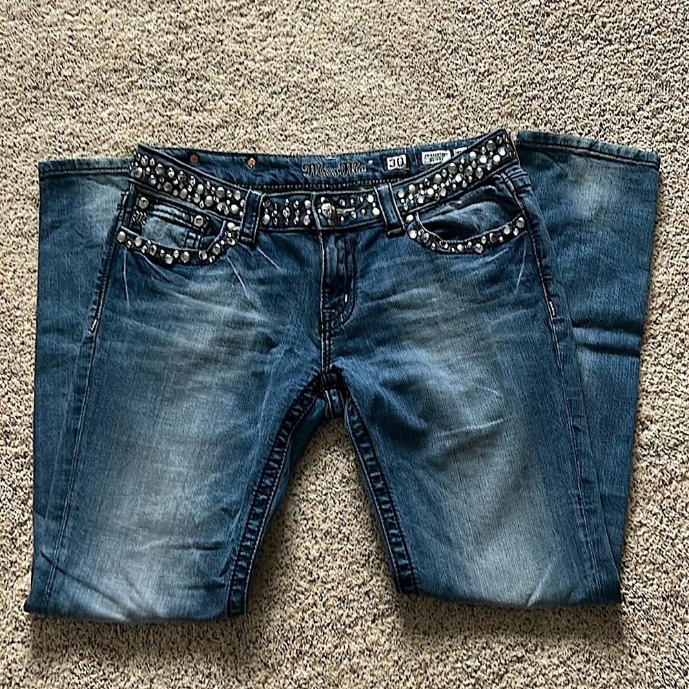 Miss Me Sexy Gems Sand Washed Blue Denim Skinny Jeans Pants **Size 30** 🔥🔥 - Picture 2 of 7